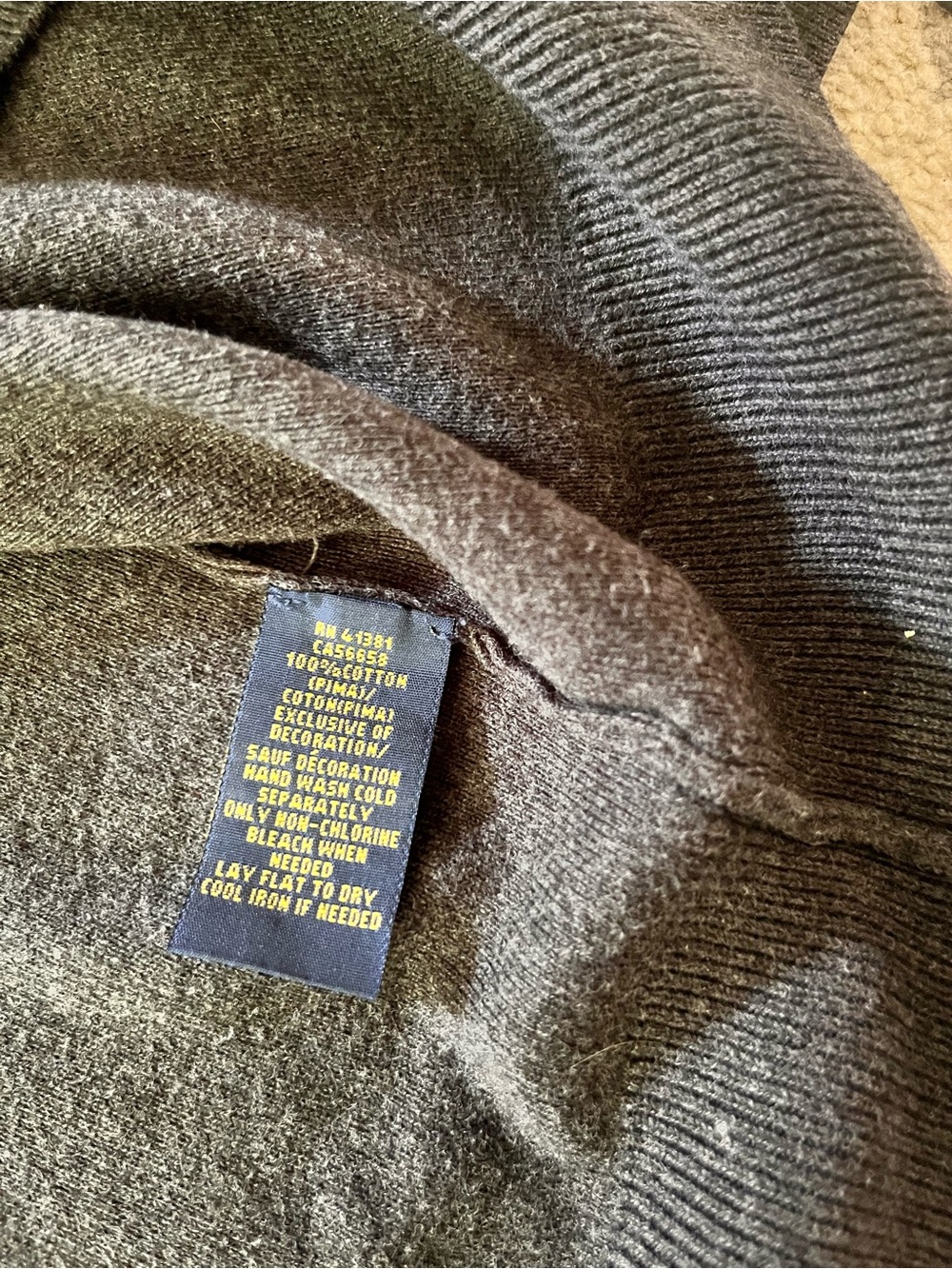 Polo by Ralph Lauren Men's V-Neck Sweater Charcoal Cotton - Picture 6 of 6